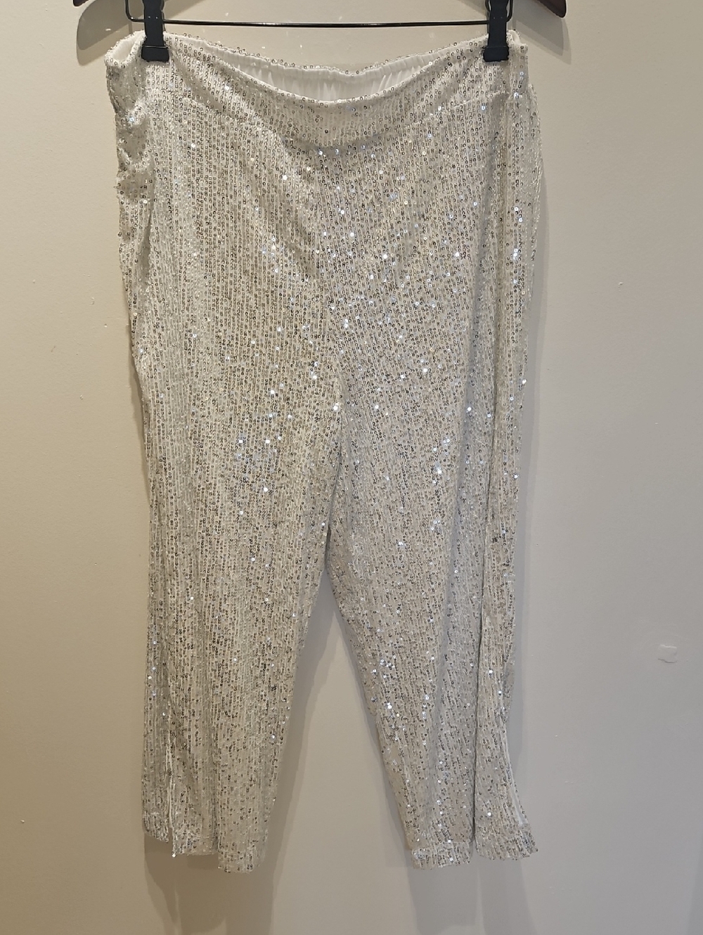 Sequin Wide-Leg Evening Pants - White